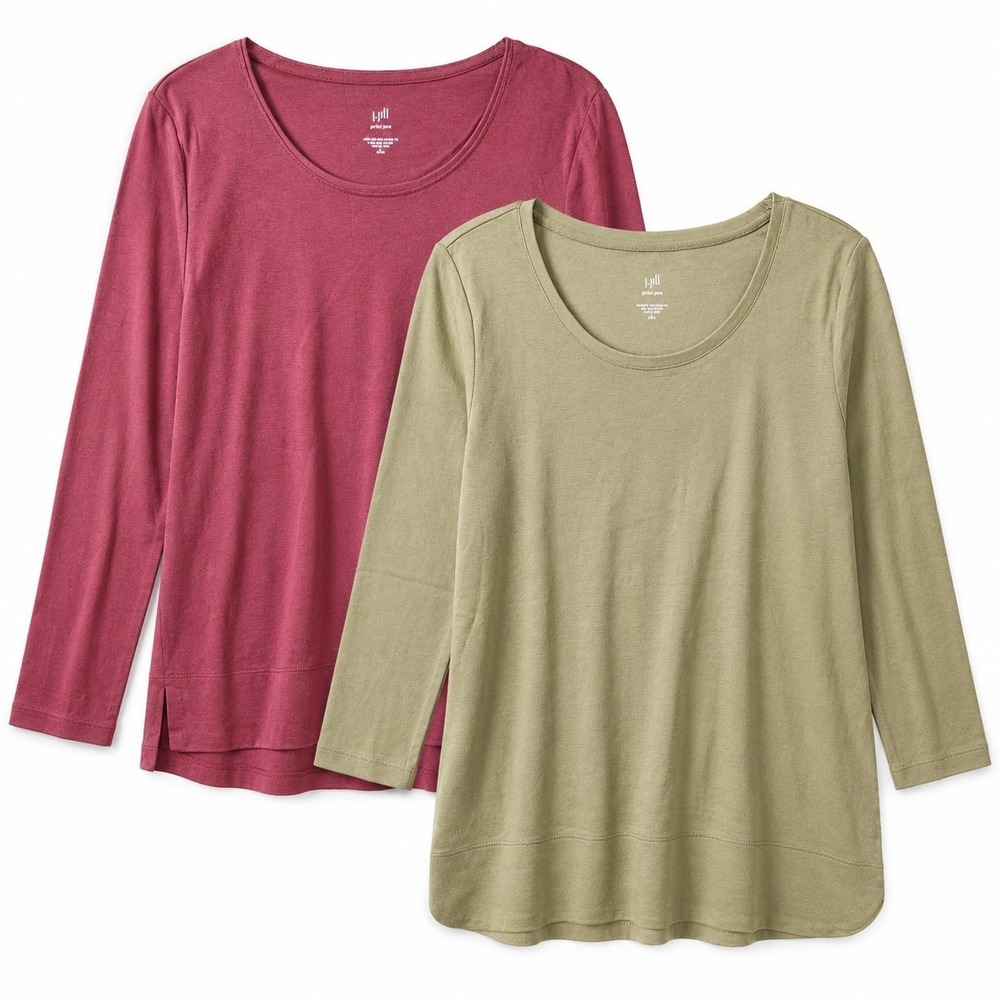NWT$ J. JILL Perfect Pima Cotton High-Low Long Sleeve Tee (Lot of 2) Sz L/Petite